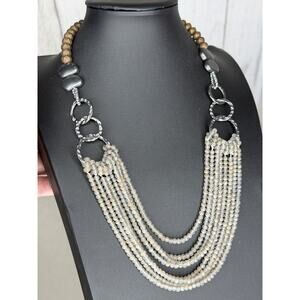 SWEET LOLA Gray Bronze Beaded Silver Multi Chain Necklace Boho
